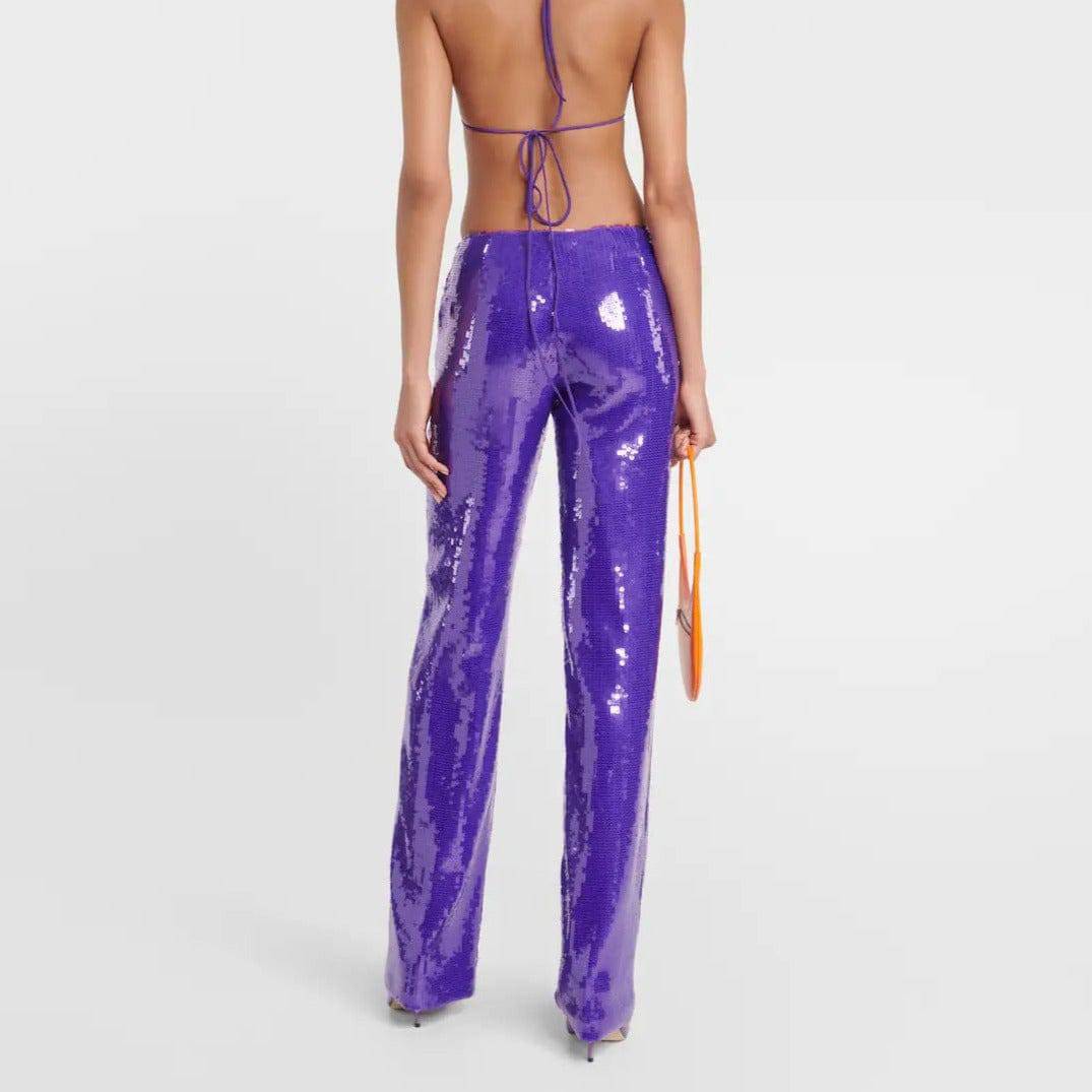 Piera Strapless Feather Crop Top & Sequins Pants Set