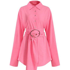 April Oversized Belted Collared Mini Shirt Dress