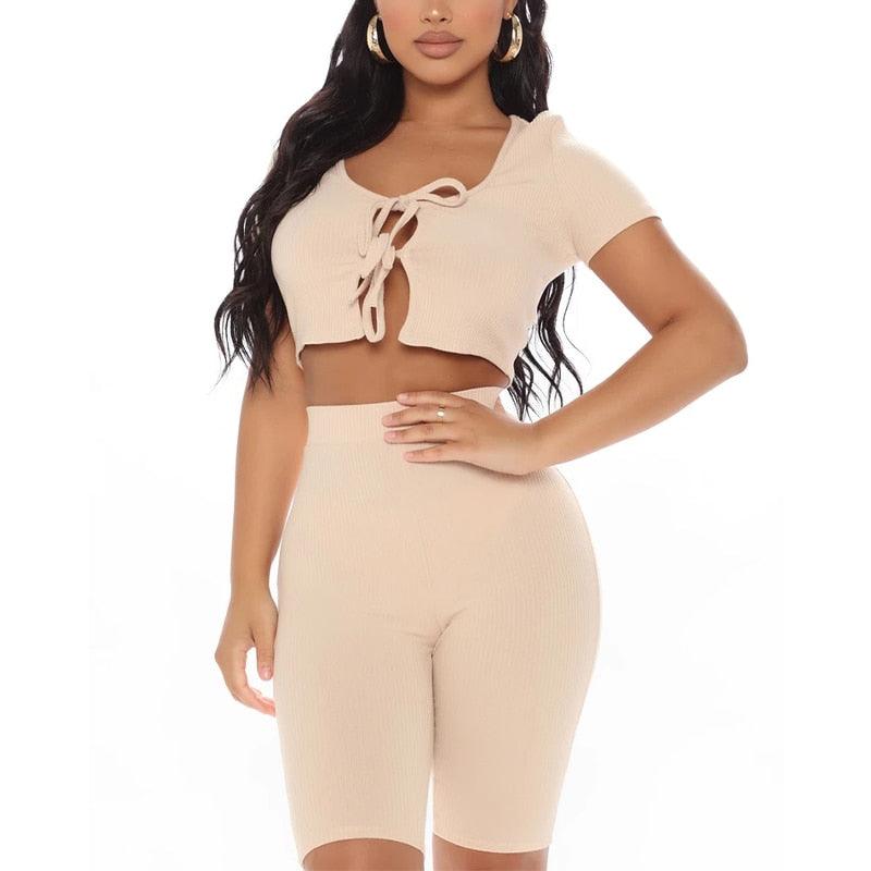 Cady Lace Front Crop Top & High Waist Short Set