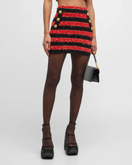 Kiara 8-Button Metallic Striped Tweed Mini Skirt Set