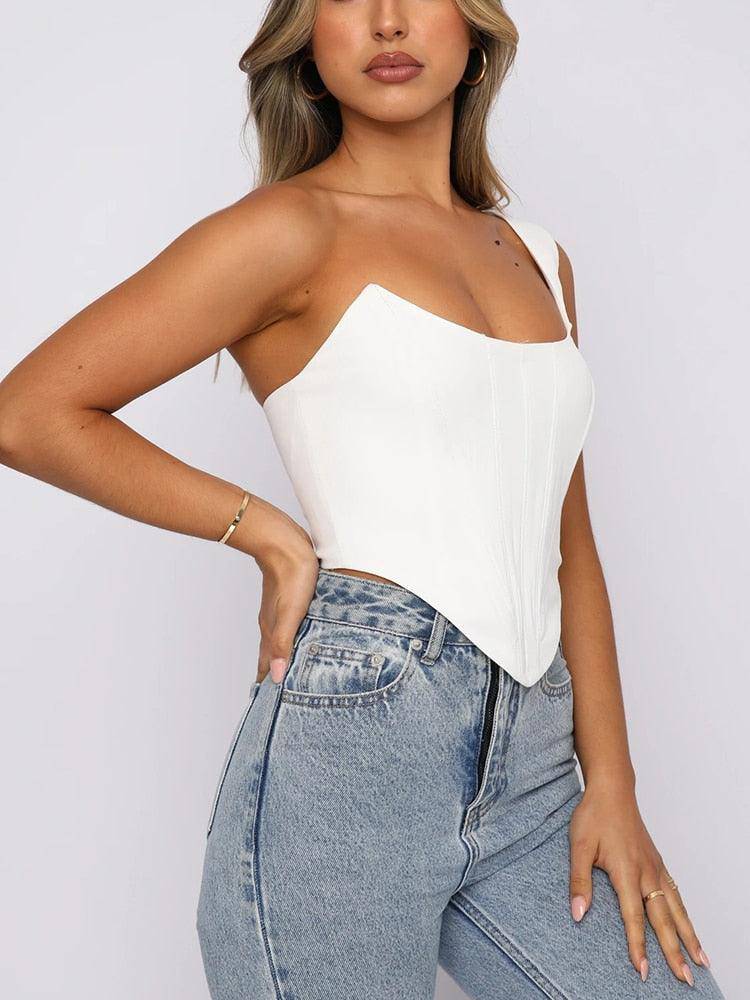 Jewel One Shoulder Strap Corset Top