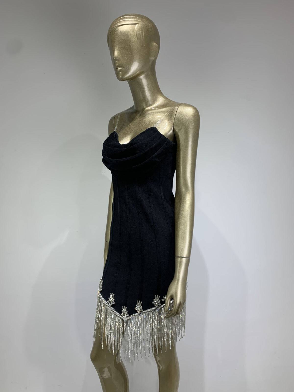Tiffany Strapless Tassel Rhinestone Hem Dress