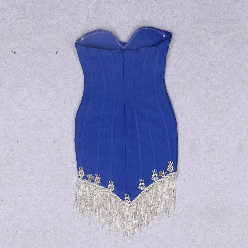 Tiffany Strapless Tassel Rhinestone Hem Dress