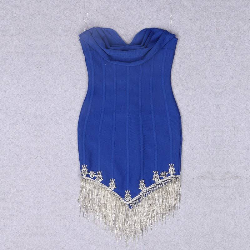 Tiffany Strapless Tassel Rhinestone Hem Dress