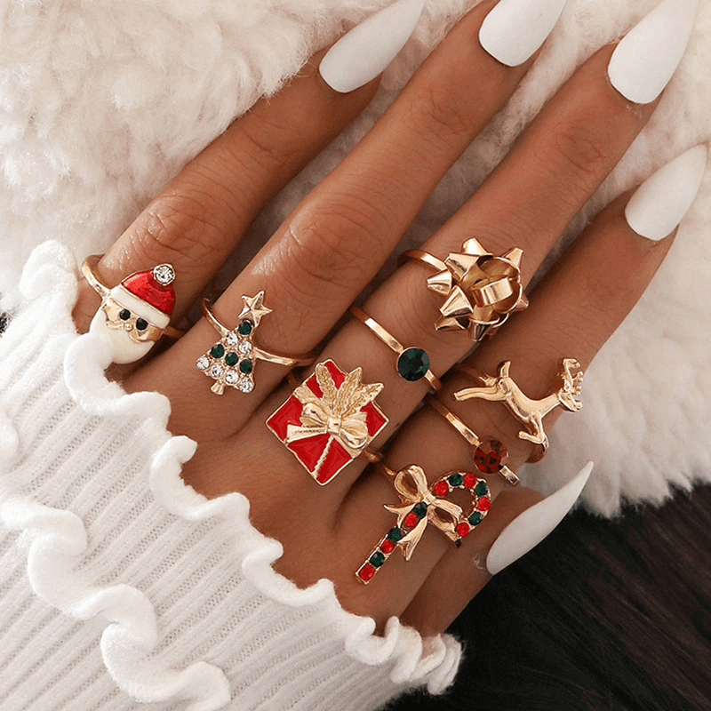 Chrsmas Rings Aurora 8-pieces Assorted Christmas Rings Set – Suncoy