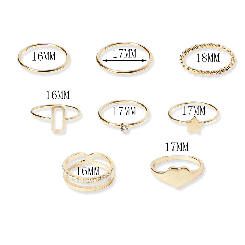 Aurora 8-pieces Assorted Christmas Rings Set