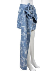 Alondra Patchwork Flower Denim Skirt