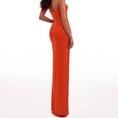 Beatrice Ruched Slit Bandeau Maxi Dress