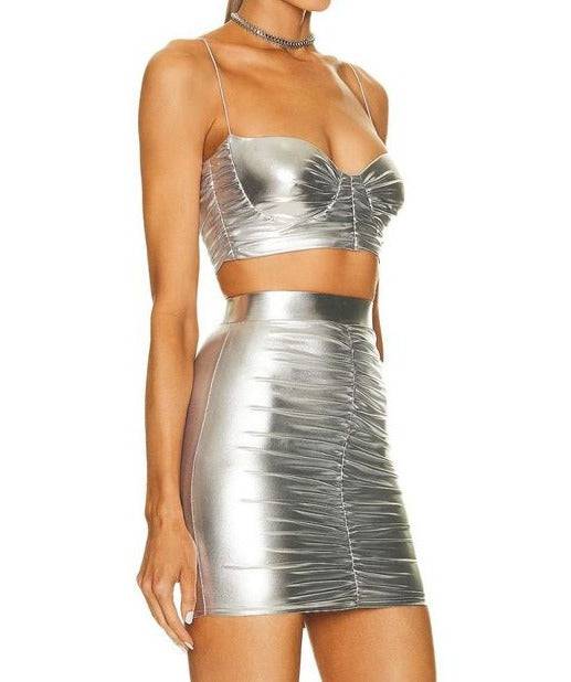 Carmen Ruched Bralette silver metallic set