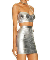 Carmen Ruched Bralette silver metallic set