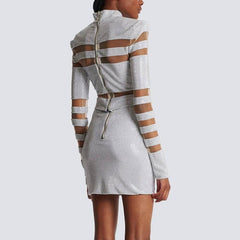 Catherine Mesh-paneled Embellished Top, Skirt Set