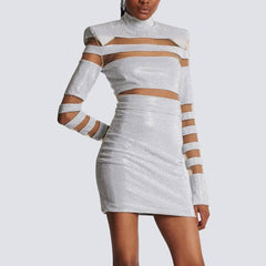 Catherine Mesh-paneled Embellished Top, Skirt Set
