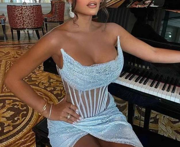 Elyse Rhinestone Corset Gown with Clear Crystal Detail