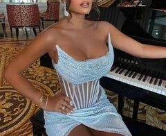 Elyse Rhinestone Corset Gown with Clear Crystal Detail