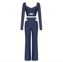 Frida Square Collar Long Sleeve Zipper Bandage Jumpsuit