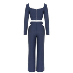 Frida Square Collar Long Sleeve Zipper Bandage Jumpsuit