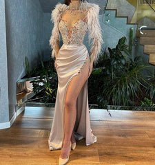 Janiyah Satin Beaded High Slit Maxi Dress