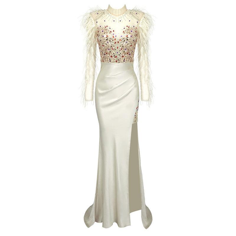 Janiyah Satin Beaded High Slit Maxi Dress