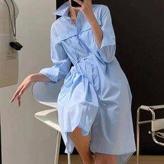 Julia Asymmetric Pleated Shirt Dress