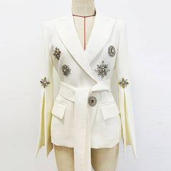 Kelly Belted Embroidery Flare Sleeves Blazer Jacket