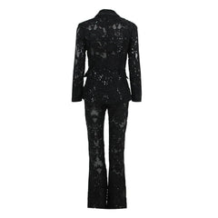 Leigh Lacework Sequined Blazer With Flare Pants