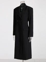 Margaret Black Double-Breasted Long Coat