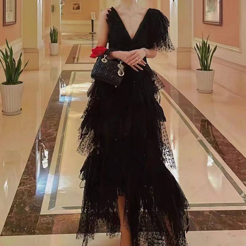 Rhea See-Through Tiered Ruffled Dress