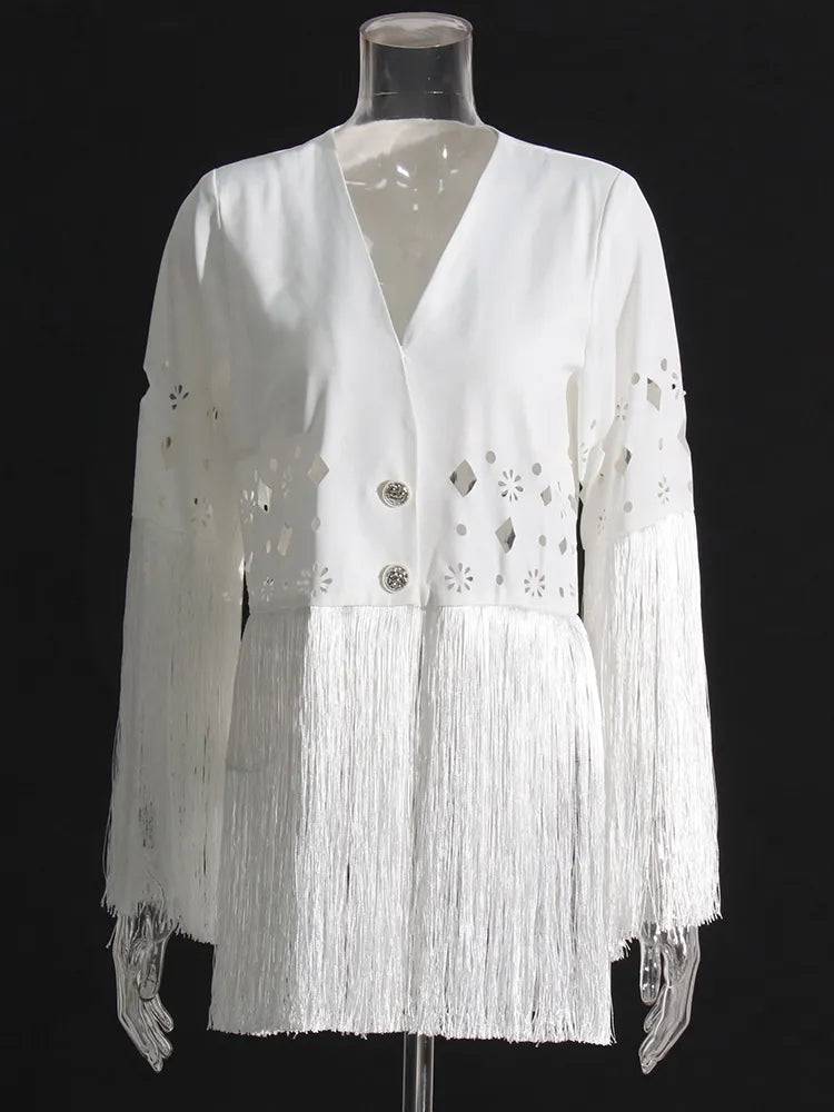 Mila White Fringe Tops & Skirt Set