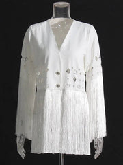 Mila White Fringe Tops & Skirt Set