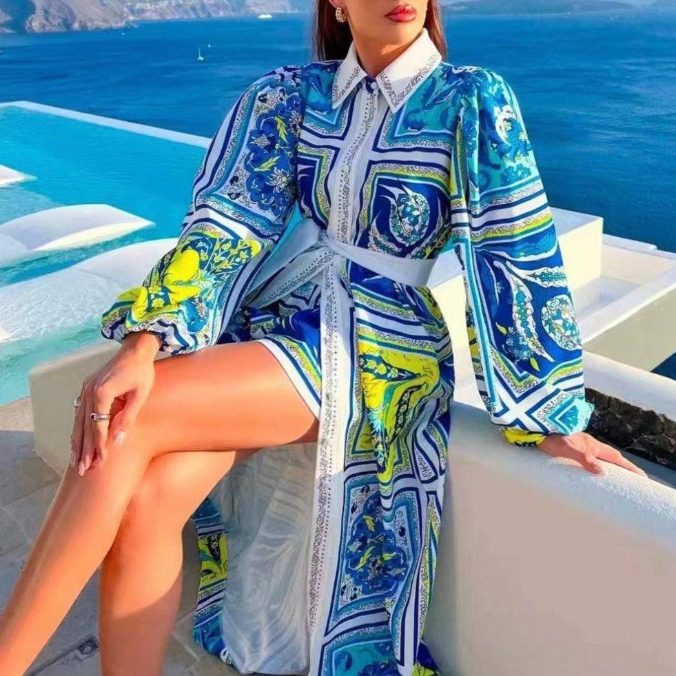 Misha Allover Print Puff Sleeve Kaftan Style Cover