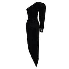 Moana One Shoulder Crystal Embellished Velvet Gown