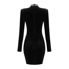 Molly Long Sleeves Hollow Out Rhinestone Stand Neck Mini Dress