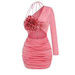 Natalie Ruched One Shoulder Satin Mini Dress