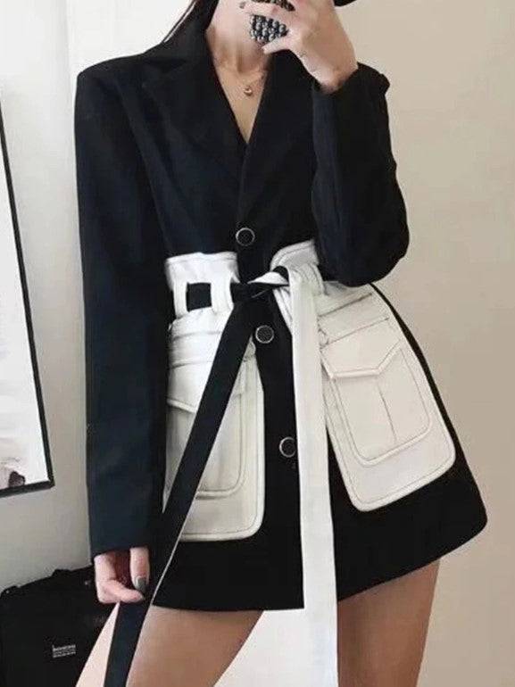 Pepper Contrast-Panel Blazer with Belt