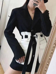 Pepper Contrast-Panel Blazer with Belt