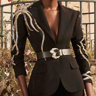 Skyla Long Sequin Blazer With Flare Pants