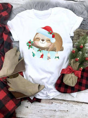 Maybelle Christmas Print Short Sleeve Graphic Top