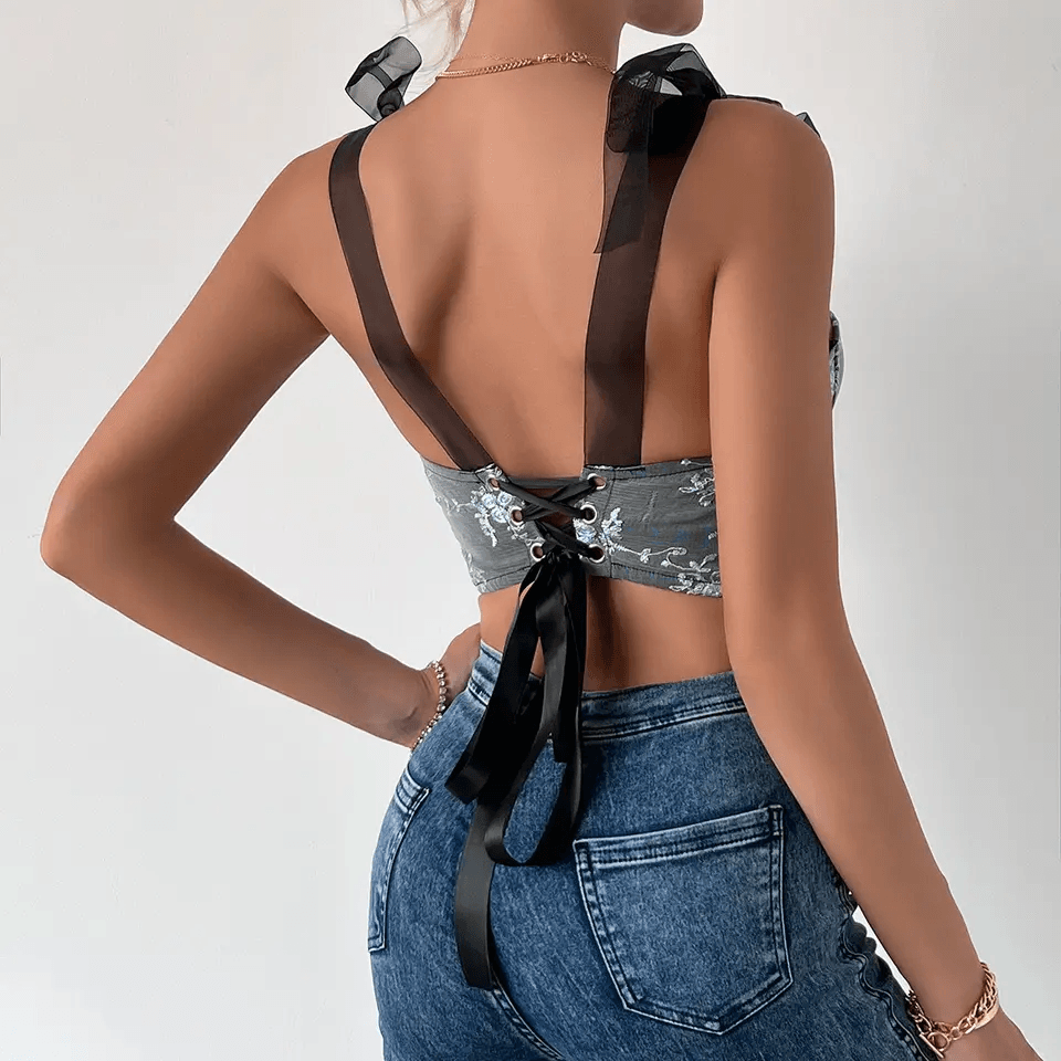 Josephine Ribbon Lace Up Floral Corset Top