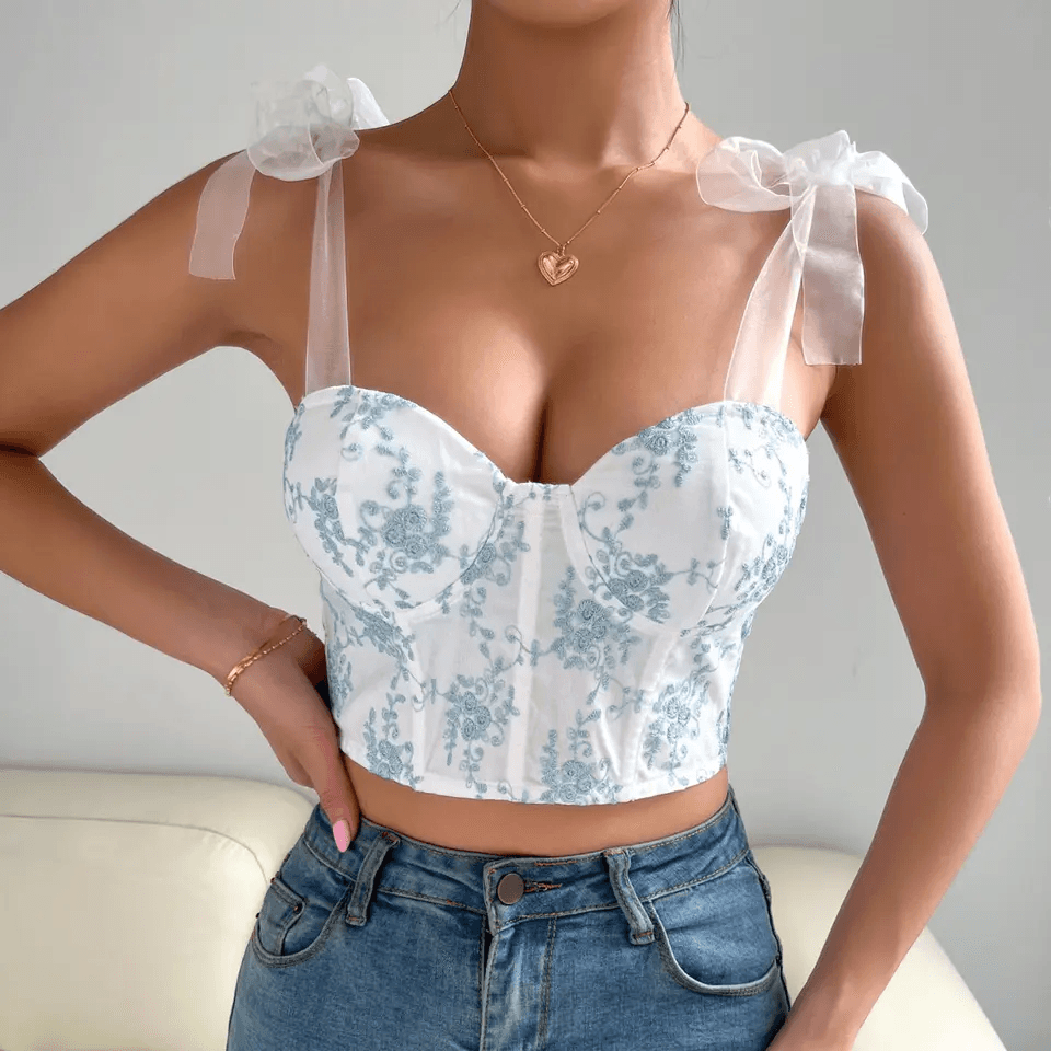 Josephine Ribbon Lace Up Floral Corset Top
