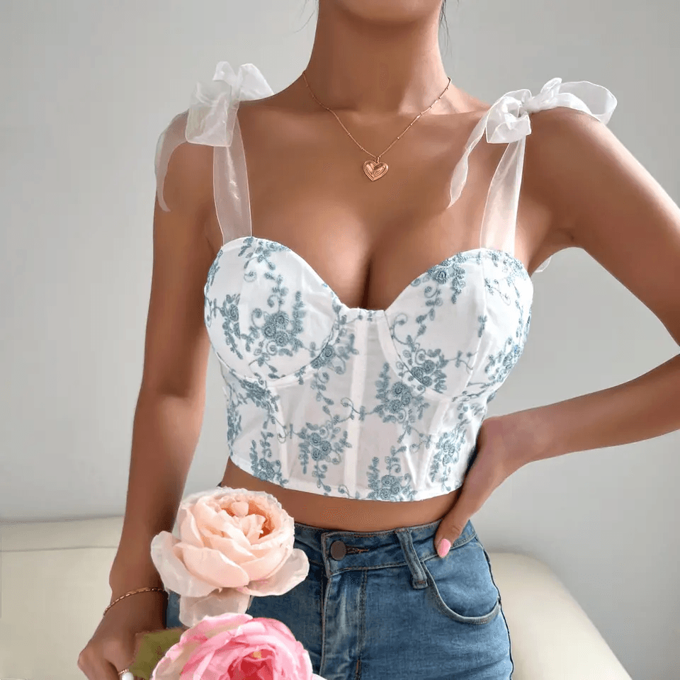 Josephine Ribbon Lace Up Floral Corset Top