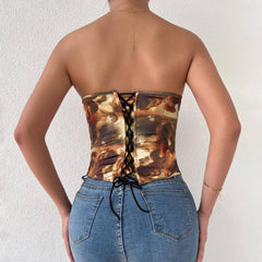 Leona Strapless Print Lace-Up Corset Top