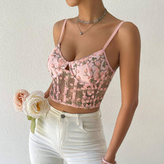 Bernadette Embroidery Floral Mesh Cami Top