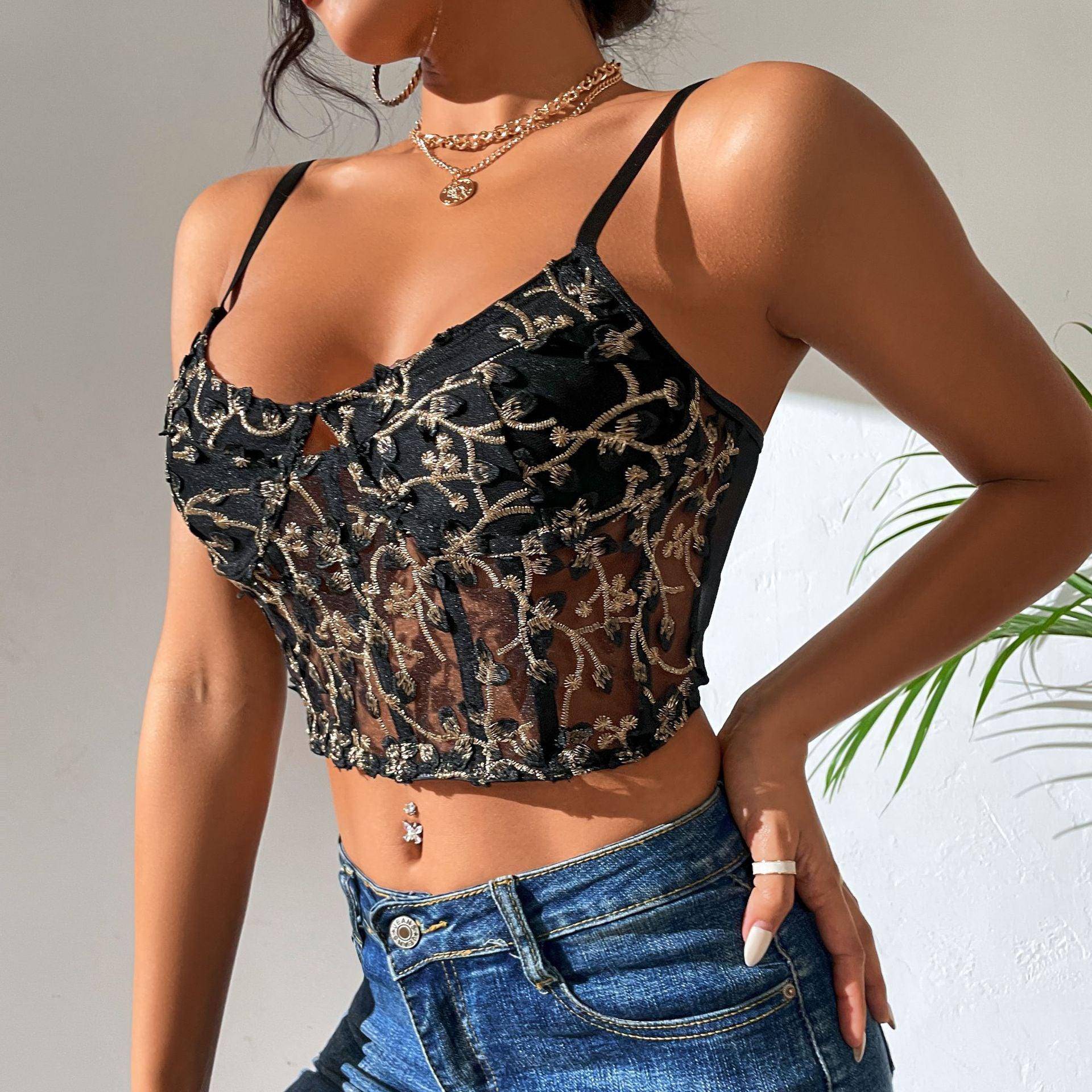 Bernadette Embroidery Floral Mesh Cami Top