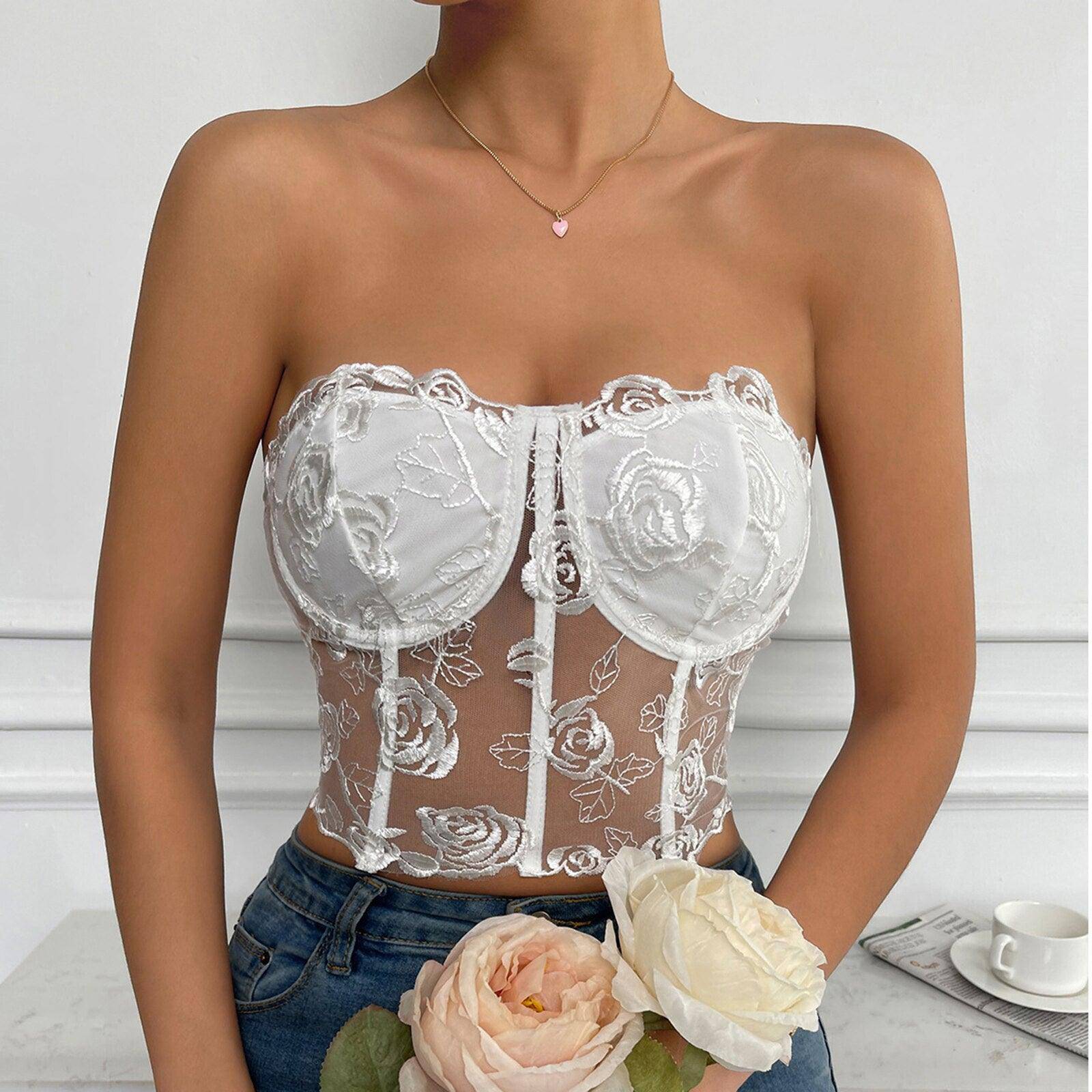 Lorraine Embroidered Floral Lace Corset Top