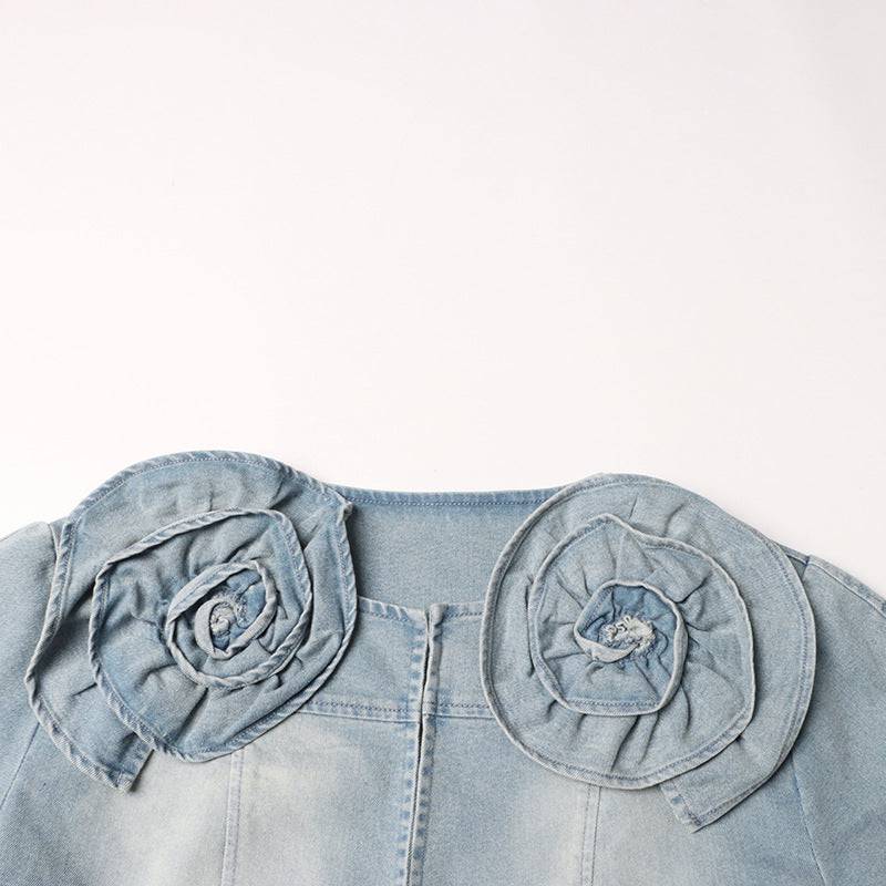 Megan 3D Floral Denim Top
