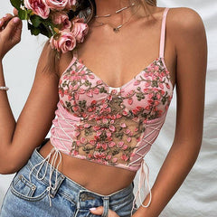 Bessy Floral Embroidery Lace See Through Cami Top