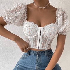 Cassie Sweetheart Floral Hook And Eye Crop Top