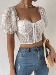 Cassie Sweetheart Floral Hook And Eye Crop Top