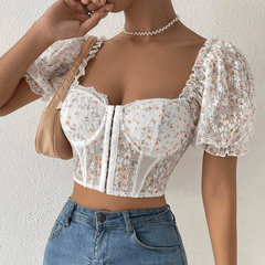 Cassie Sweetheart Floral Hook And Eye Crop Top