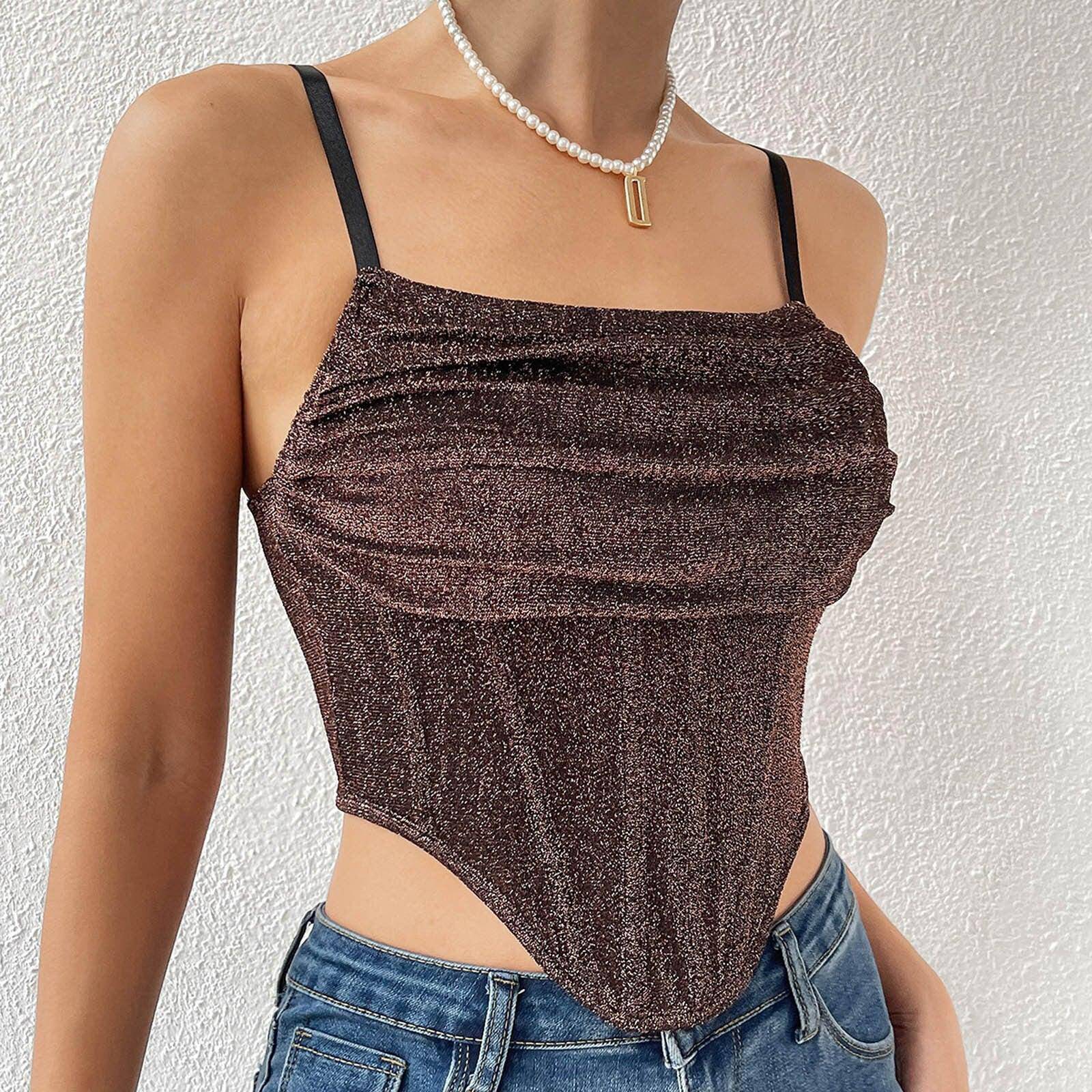 Evie Sleeveless Glitter Asymmetrical Cropped Corset Top